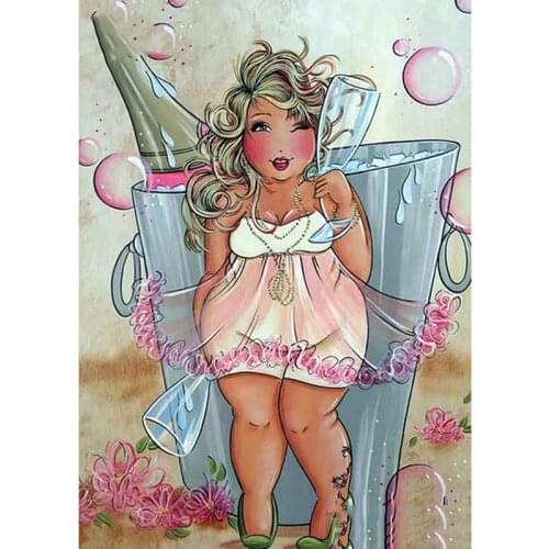 CraftArtGo 5D DIY Diamond Embroidery Fat woman Full Square Round Rhinestone Mosaic Painting Cross Stitch Flowers Diamond Kit