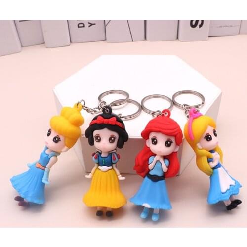 New Disney Princess Keychains Mermaid Cartoon Keychain Bag Pendant PVC Key Chain Bag Accessories Mini Gift for Girls Boys
