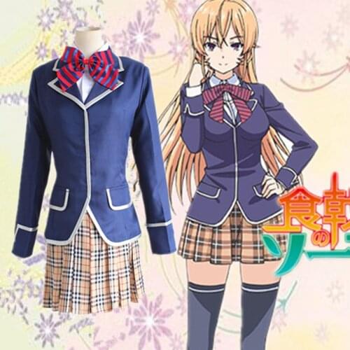 New Anime Shokugeki no Soma Cosplay Nakiri erina Halloween School Uniforms Winter Full Set 4in1(Coat+Shirt+Tie+Skirts)