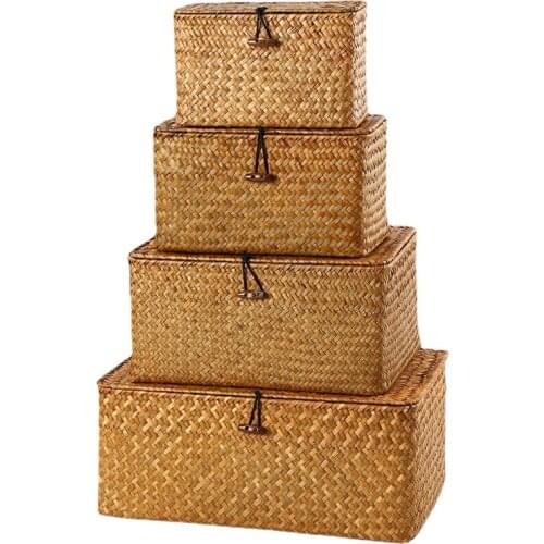 Straw Handmade Chinese Manufacturer Handcraft Picnic Woven Wicker Decorative Storage Basket Box With Lid
