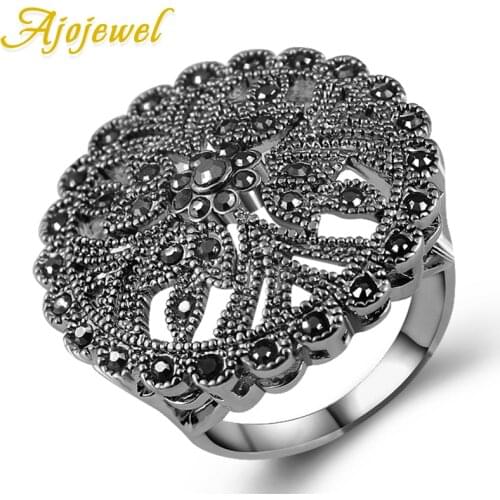 Drop Shipping Ajojewel Retro Rhinestones Ring Women Flower Vintage Female Jewelry