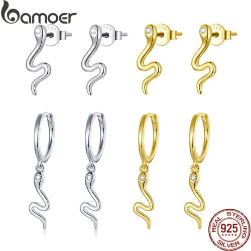 BAMOER Genuine 925 Sterling Silver Little Snake Earrings for Women Circle Earrings Ear Studs DIY Making Women Wedding Jewelry