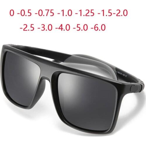 Silicone Legs Myopia Lens Prescription Sun Glasses For Men Square Sports Polarized Nearsighted Sunglasses 0 -0.5 -0.75 To -6.0