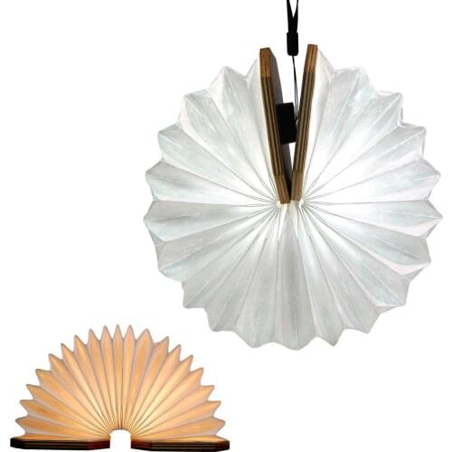 LED Hanging Folding Lantern, Wood & Paper Lamp, Organ Book Light for Office, Decoration, Gift, USB Rechargeable