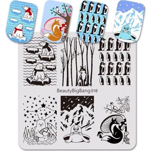 6*6cm Beauty BigBang Stamping Plate For Nail Polar Bear Fox Penguin Animal Nail Stamping Plates Template Nail Art Stencils