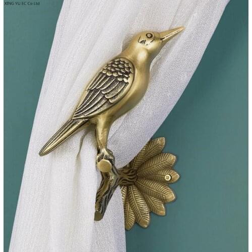 American Golden Brass Bird Hook Wall Hanging Curtain Decoration Hook Retro Metal Living Room Balcony Curtain Storage Accessories