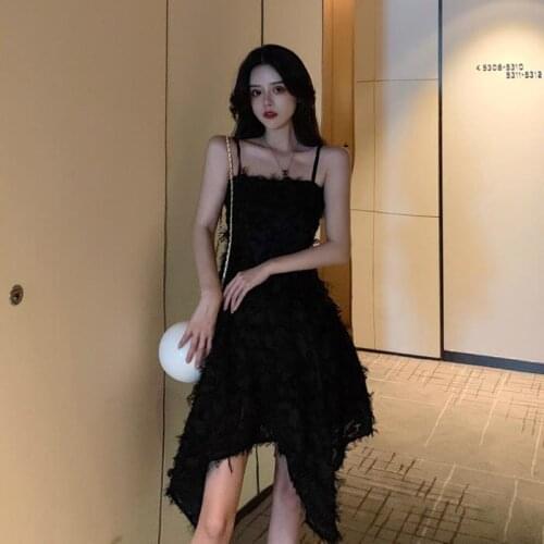 Dresses for Women Retro Summer Tassel Feather Irregular Spaghetti-Strap Dress for Women Vestido De Mujer