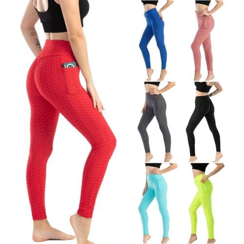 Womens Bubble Hip Lifting Exercise Fitness Running High Waist Pants Female Homewear Sport Gym Clothing Workout Costume Pants