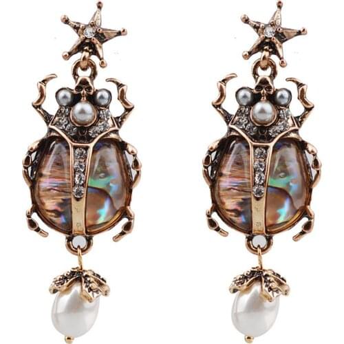 Fashion Women Ladybug Faux Pearl Rhinestone Dangle Earrings Jewelry Party Gift