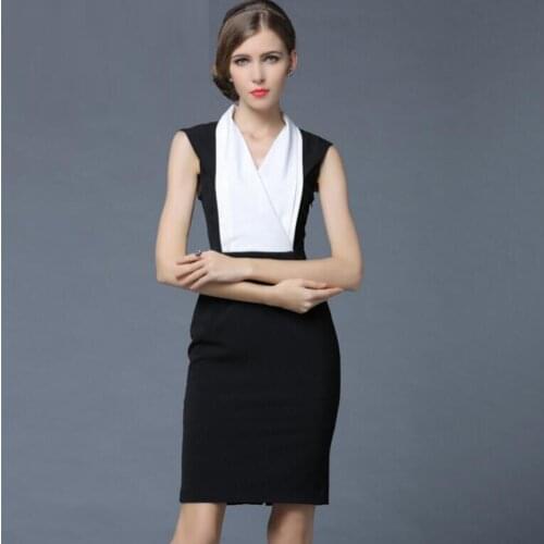 Size Summer Dresses Plus Women V-Neck White Black Office Lady Mini Party dress Slim Fashion High Quality Clothing Free Shipping