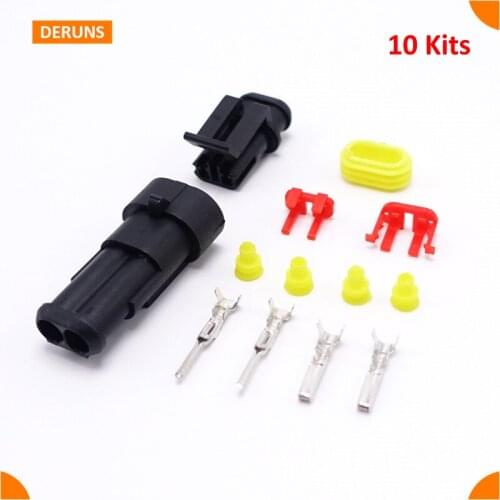 Brand 10Kits/Lot Waterproof 2 Pin Ways Female/Male Car Automotive Wire Connector Plug Set AMP 282080-1 282104-1
