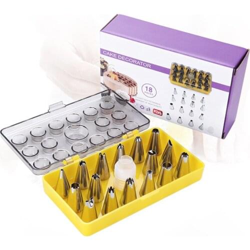18pcs Stainless Steel Piping Tips Tulip Icing Nozzles Color Box Flower Cream Pastry Bag Cupcake Converter Cake Decorating Tools