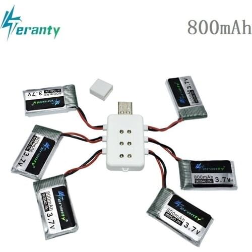 3.7V 800mAh 25c Lipo Battery + 6 in 1 Charger for Syma X5B X5C X5SC X5SW M68 CX-30 K60 V931 RC Quadcopter Drone Spare Part 3.7 V