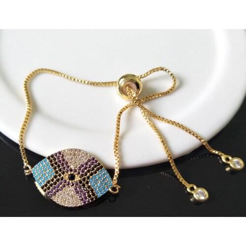 5Pcs Turkish Style oval Double Bails Connector,Micro pave CZ zircon Charms,adjustable chain bracelet Jewelry for women BG101