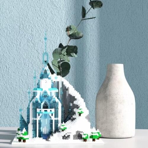 With Light 6036 4842Pcs Micro Particle Elsa Ice Castle Model Princess Building Blocks Bricks Christmas Toys Children Girl Gifts