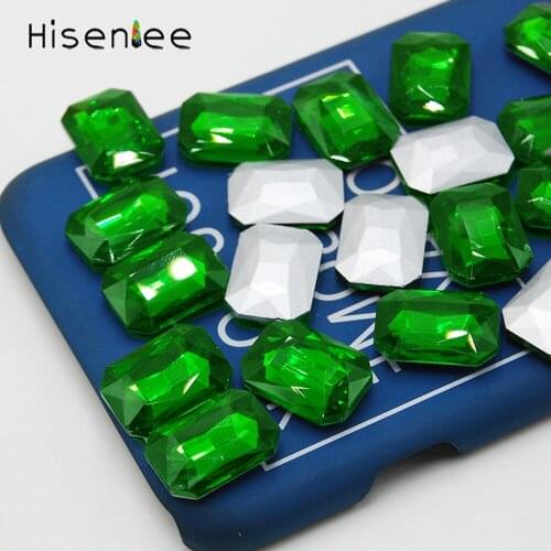 6x8mm 8x10mm 10x14mm 13x18mm 18x25mm 18x27mm 6 Sizes Emerald Color Glass Crystal Rectangle Octagon Shape Pointback Rhinestones