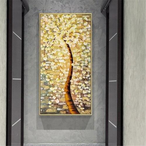 Golden Tree Painting Abstract Wall Art Posters Flower Tree Home Decoration Office Room Decor Canvas Oil Painting Large Size