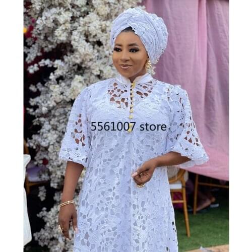 White Lace Vetement Femme 2021 African Dresses for Women Long Maxi Dress Summer Clothes Dashiki Sexy Hollow Out Robe Africaine
