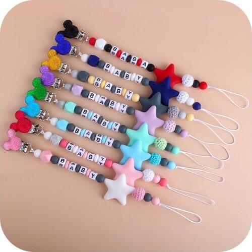 Baby pacifier clip chain personalized name dummy pacifier clip silicone teething bead baby birthday shower gift Mickey Wholesale