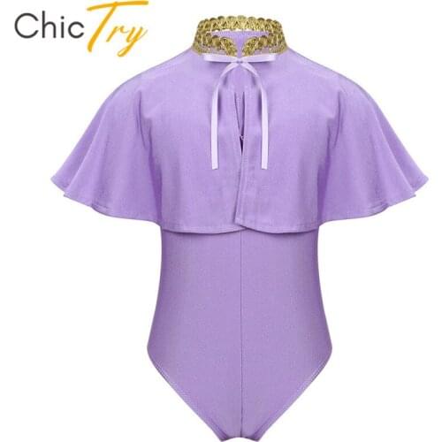 ChicTry Children Purple Ballet Gymnastics Leotard Cape Set Dancewear Kids Girls Halloween Cosplay Party Stage Show Dance Costume
