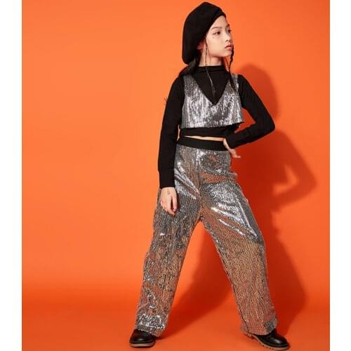 Kids Hip Hop Clothing Sequines Dancing Show Clothes For Girls Jazz Dance Costume Clothes Stage Wear For Singers Outfits