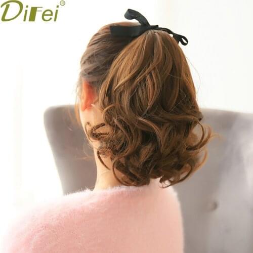 DIFEI 7 Colors Short Curly Ponytail Synthetic Heat Resistant Hair Drawstring Hairpiece Ponytail for Women