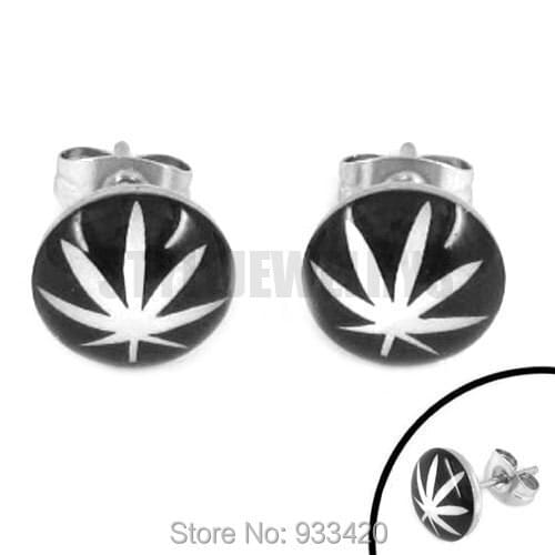 Free Shipping! Enamel Black Tree Leaf Earring Stainless Steel Jewelry Trendy Biker Earring Studs SJE370115B