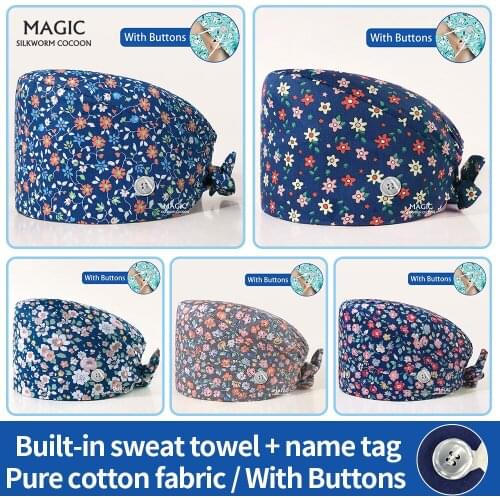 Surgical Medical Cap Floral Printing Hospital Doctors Operating Room Hats Dentistry Beauty Working Hat Pet Doctor Hats Wholesale