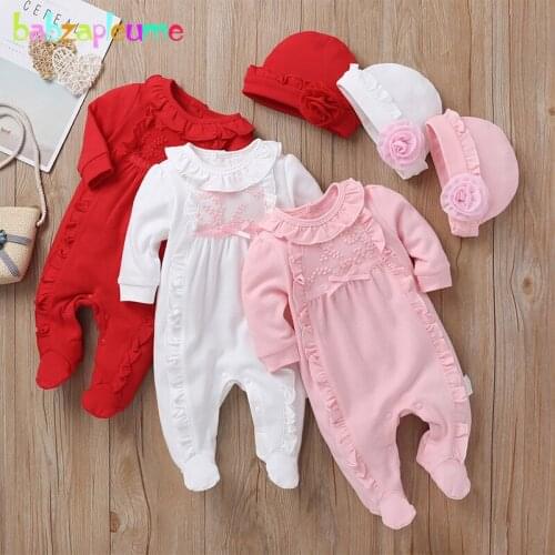 Spring Infant Rompers Toddler Clothes Girl Outfits Princess Long Sleeve Cotton Baby Jumpsuit+Hat For Newborn Clothing Set BC1871