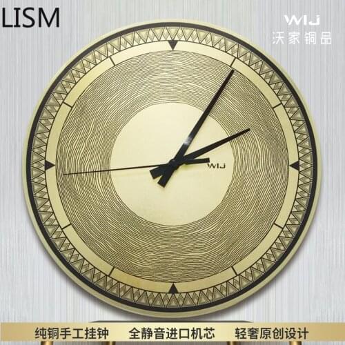 Round Wall Clock Vintage Retro Antique Wall Clock Living Room Modern Design Art Pure Copper Creative Golden Simplicity Horloge