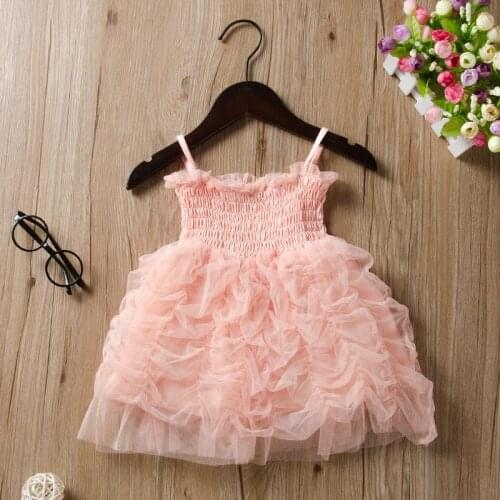 Baby Girls Sweet Princess Sling Dresses Mesh Dress Summer New Girl Childrens Puff Yarn Dress Kids Baby Girl Clothes
