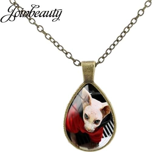 JOINBEAUTY Fashion Sphinx Cat Tear Drop Necklace Handmade Glass Dome Pendant Vintage Jewelry For Pets Party Souvenir CA172