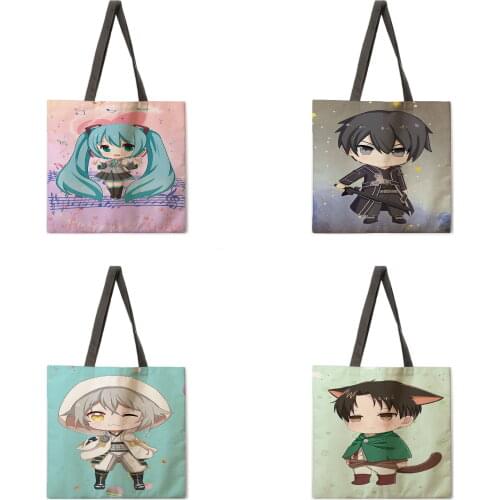 Cartoon anime printing handbags ladies leisure handbags ladies shoulder bags ladies beach handbags foldable shopping bags