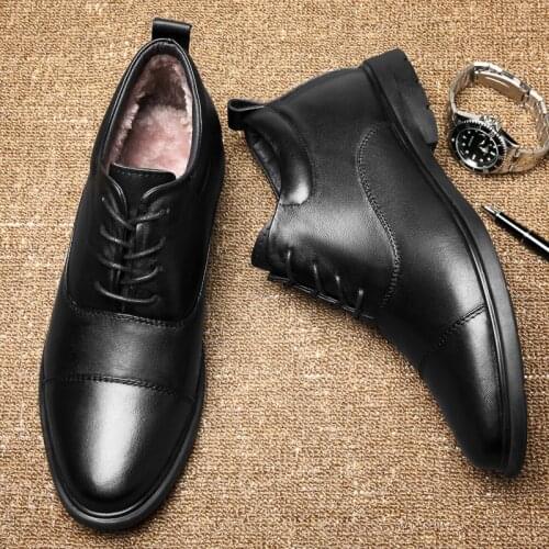 Men dress shoes winter plush genuine leather formal shoes men big size 37-47 oxford shoes for men fashion office shoes men