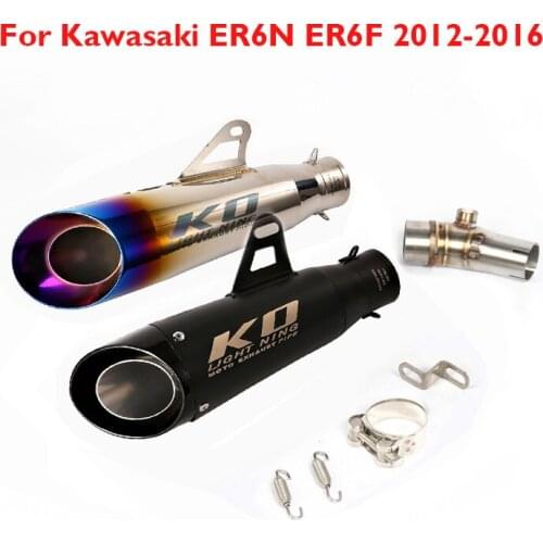 Motorcycle Exhaust Tip Silencer Escape Muffler Pipe Mid Connect Link Tube Slip on Exhaust for Kawasaki ER6N ER6F 2012-2016