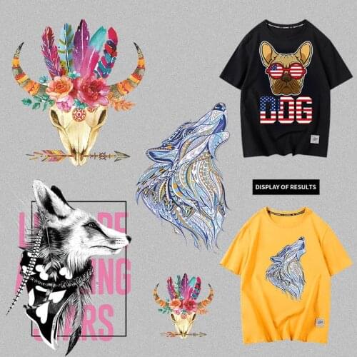 Cartoon Animals Unicorn Lion Fox Bulldog Heat Transfers Patches Iron On For Clothing Vinyl Goat Cattle Sticker T-shirt Applique