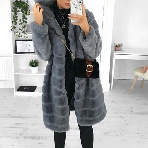 Thick Hooded Warm Faux Fur Coat Long Sleeve Furry Long Jacket Winter Fashion Women Faux Fur Coat Outerwear Overcoat Plus Size