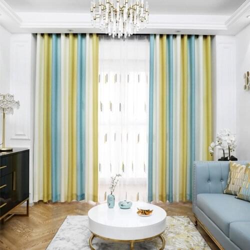 4 Colors Striped Navy Curtains for Living Room Rainbow Colorful Children Bedroom Sheer Curtain Kids Window Cortinas Panel Fabric