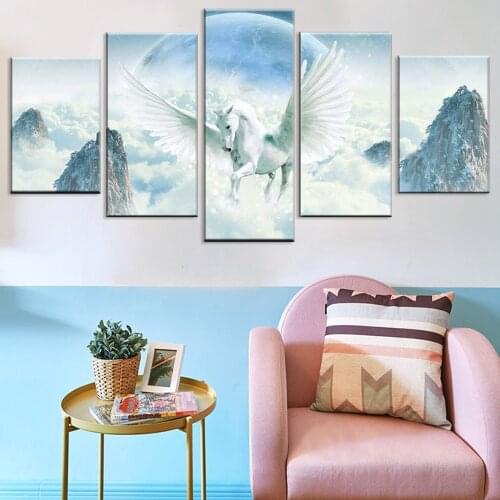 Unicorn Posters 5 Pieces HD Canvas Girls Bedroom Decor Nursery Wall Art Print Modular Pictures for Girls Room Painting