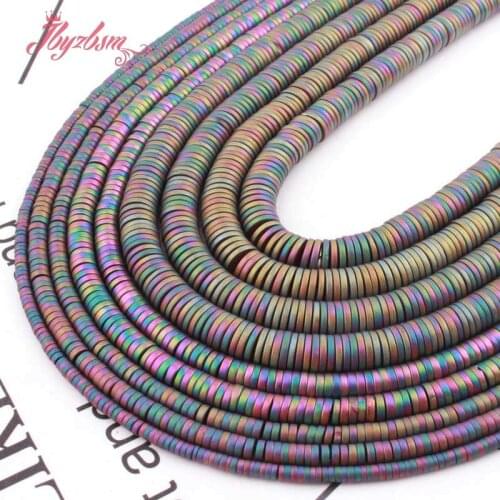 Natural Hematite Multicolor Forst Heishi Button Stone Beads 1x2/1x4/1x6mm For Jewelry Making DIY Necklace Bracelet Strand 15"