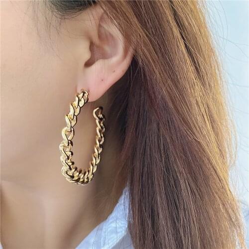 Bohemia Gold Color Plating Chain Shape Hoop Earrings For Women Girl Elegant Gorgeous Chunky Modern Office Lady Party Jewelry