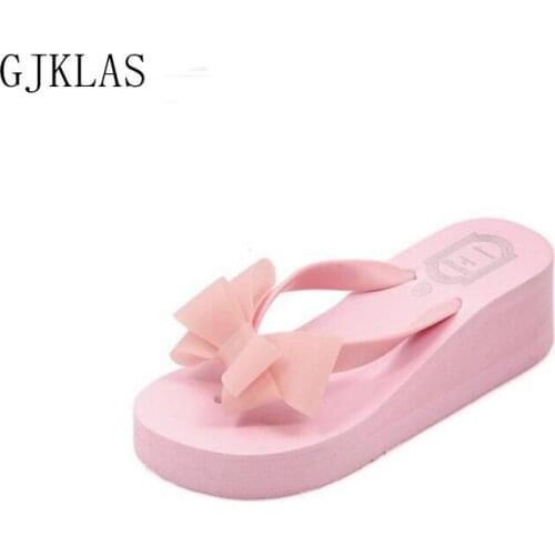 Bow Flip Flops Platform Shoes Woman Wedges Beach Slippers Outdoor Casuales Summer Comfy Sliders Shoes Women Slippers Sandals