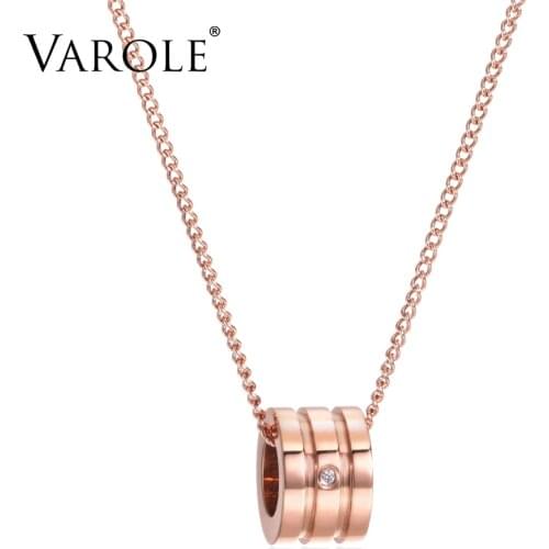 VAROLE Round Tube Necklaces Pendants Necklace Stainless Steel Rose Gold Color Choker Necklace For Women Jewelry Kolye Collier