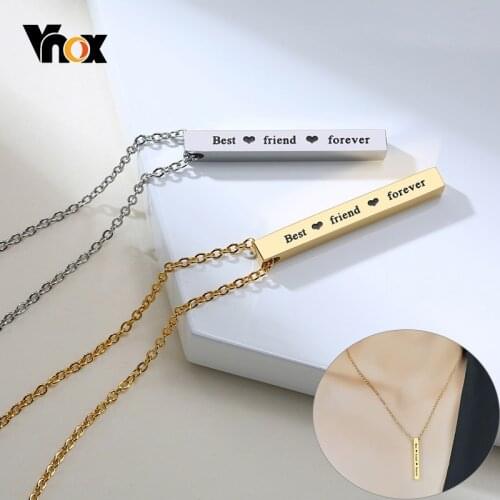 Vnox Simple Vertical Cube Bar Pendant Necklace for Men and Women Jewelry with Best Friends Forever You Are My Always BFF Gifts