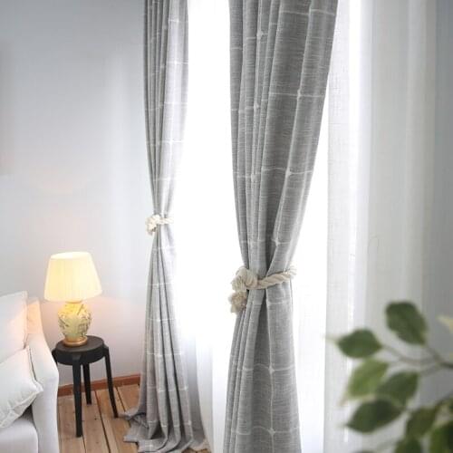 Modern Customized Cotton Linen 60% Shading Blackout Window Curtains Gray Plaid Living Room Bedroom Drapes New Fashion Home Decor