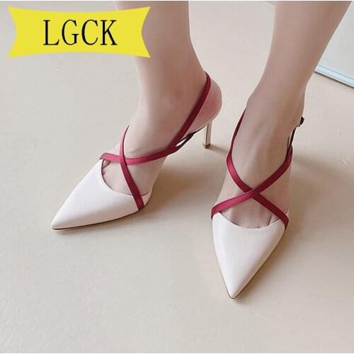 Plus Size 34-43 Fashion Newest Genuine Leather Sandals Women Summer Elegant High Heels pointed toe brand design shoes women