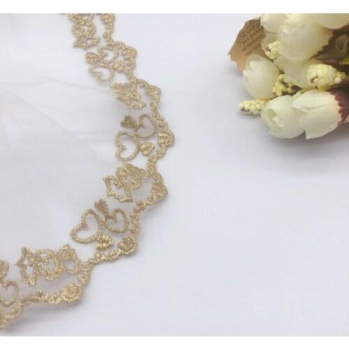 1Yards Lace Applique Gold Lace Trims 7.4cm Embroidery Laces Gold Trimmings Sewing Collar Clothes Party Dress encaje puntilla T19
