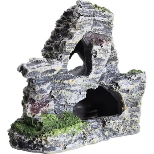 1PC Fish Tank Small Rockery Ornaments Aquarium Landscaping Stone Resin Cave Mountain View Garden Decoration 10*5.5*9cm