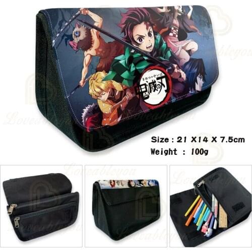 1Pcs Janpanese Anime Demon Slayer Kimetsu No Yaiba Pencil Case Zipper Makeup Bag Pen Stationery Bag Catoon Pencil Box