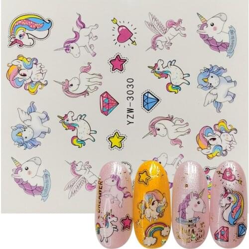 2020 New Arrival 1 Sheets Comic 3d Water Transfer Nail Sticker Slider Decals For Nails Sticker Art Cartoon Unicorn Designs Decor